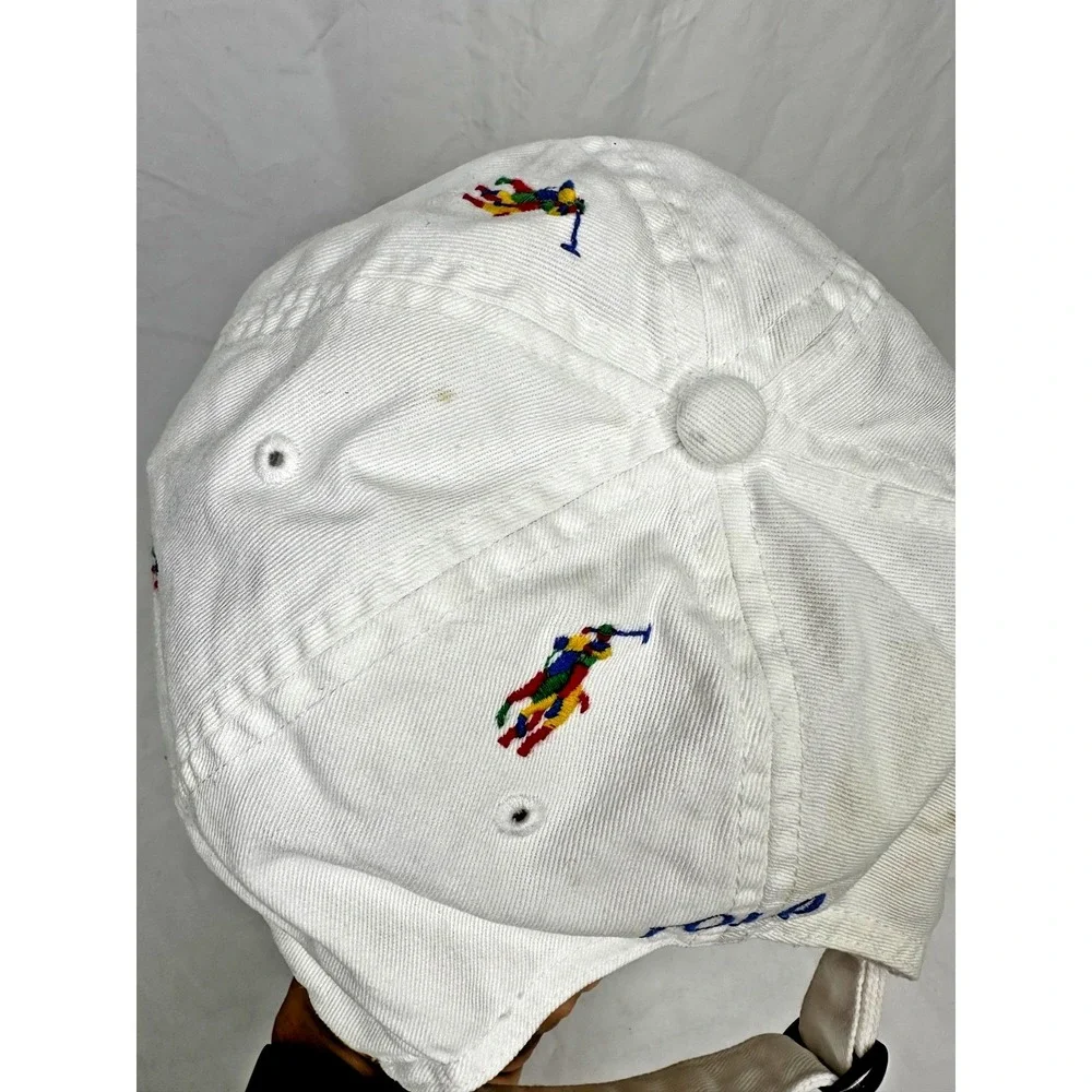 Polo Ralph Lauren Baseball Cap White Rainbow Embroidered Horses Cotton As Is